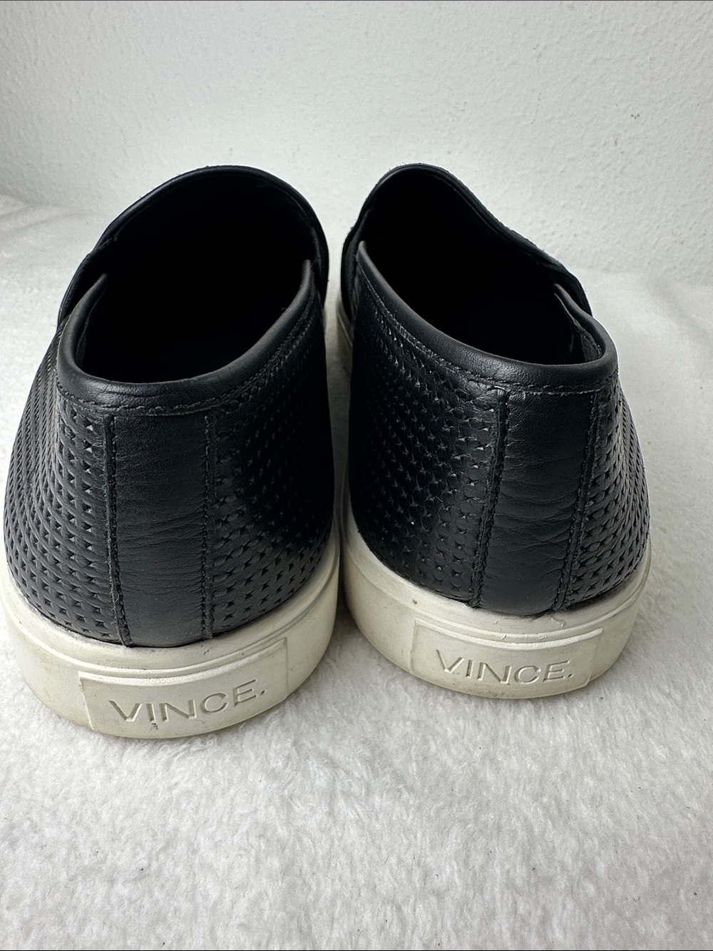 Vince Blair Black Perforated Leather Slip-On Sneakers with White Comfort Sole 8 - Picture 6 of 16